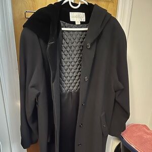 Wool long coat with hood. Hood lined with velour.